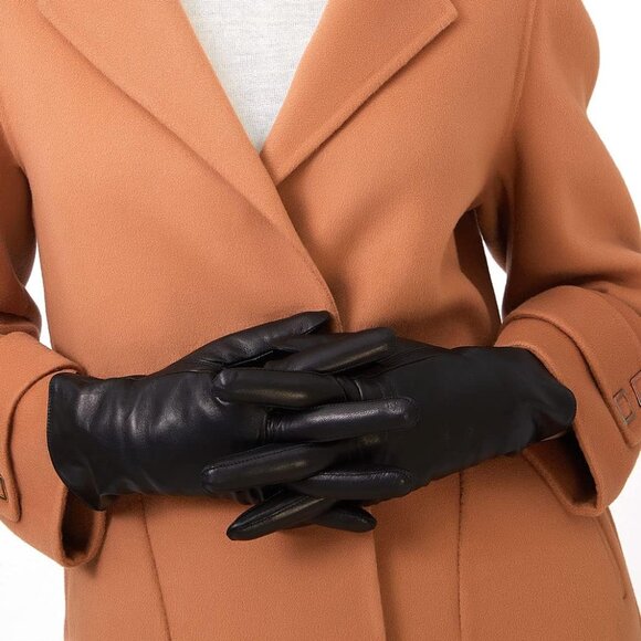 🆕Women Black Lambskin Leather Gloves, Winter Warm Cashmere Lined Driving Gloves - Picture 7 of 8